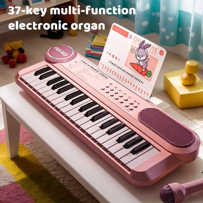 Portable Kids' Electronic Piano with Sheet Music and Microphone - Professional 37-Key Tactile Feedback, Support Recording & Multiple Performance Modes, Beginner-Friendly & Durable Musical Toy(Blue) Femina Worldwide