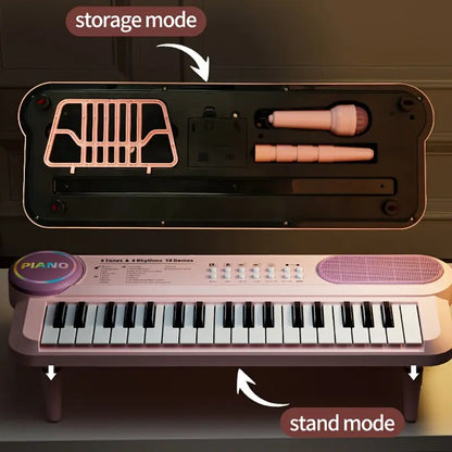 Portable Kids' Electronic Piano with Sheet Music and Microphone - Professional 37-Key Tactile Feedback, Support Recording & Multiple Performance Modes, Beginner-Friendly & Durable Musical Toy(Blue) Femina Worldwide