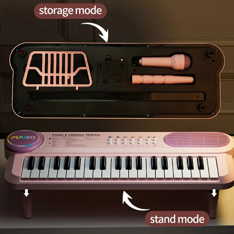 Portable Kids' Electronic Piano with Sheet Music and Microphone - Professional 37-Key Tactile Feedback, Support Recording & Multiple Performance Modes, Beginner-Friendly & Durable Musical Toy(Rose Red) Femina Worldwide