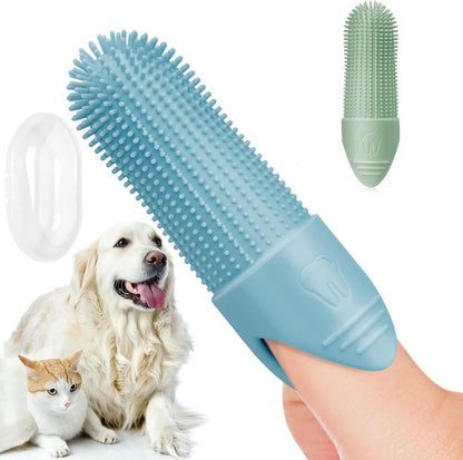 Blue Silicone Pet Finger Toothbrush for Cats and Dogs - Soft Dental Care Brush for Teeth Cleaning, Plaque Removal, and Oral Hygiene - Ideal for Small, Medium, and Large Breeds