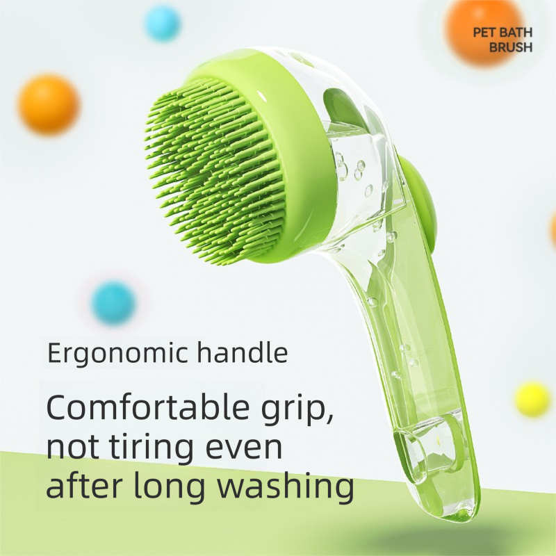 Yellow Pet Silicone Bath Brush with Shampoo Dispenser - Leak-Proof One-Touch Soap Release-Dog and Cat Grooming Massage Brush Soft Cleaning Scrubber for Bathing Shedding and Skin Care
