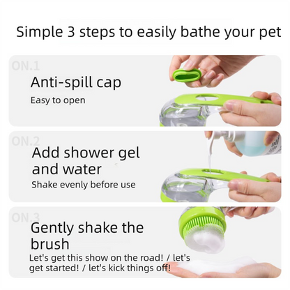 Yellow Pet Silicone Bath Brush with Shampoo Dispenser - Leak-Proof One-Touch Soap Release-Dog and Cat Grooming Massage Brush Soft Cleaning Scrubber for Bathing Shedding and Skin Care