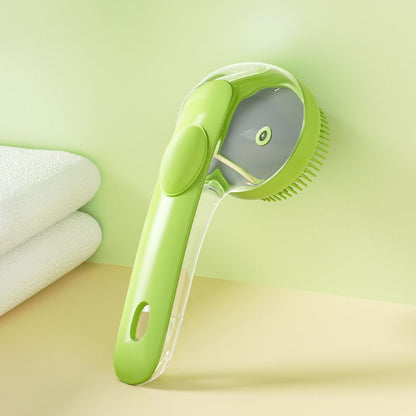 Green Pet Silicone Bath Brush with Shampoo Dispenser - Leak-Proof One-Touch Soap Release-Dog and Cat Grooming Massage Brush Soft Cleaning Scrubber for Bathing Shedding and Skin Care