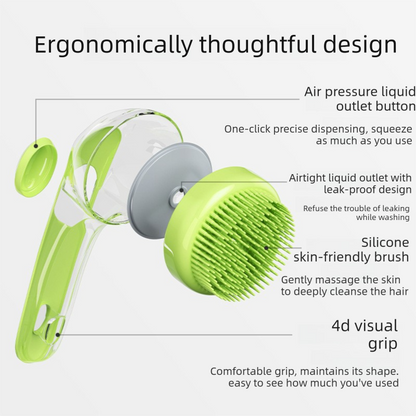 Blue Pet Silicone Bath Brush with Shampoo Dispenser - Leak-Proof One-Touch Soap Release-Dog and Cat Grooming Massage Brush Soft Cleaning Scrubber for Bathing Shedding and Skin Care