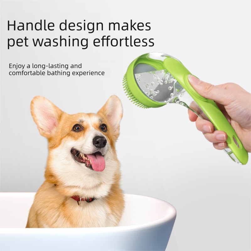 Blue Pet Silicone Bath Brush with Shampoo Dispenser - Leak-Proof One-Touch Soap Release-Dog and Cat Grooming Massage Brush Soft Cleaning Scrubber for Bathing Shedding and Skin Care