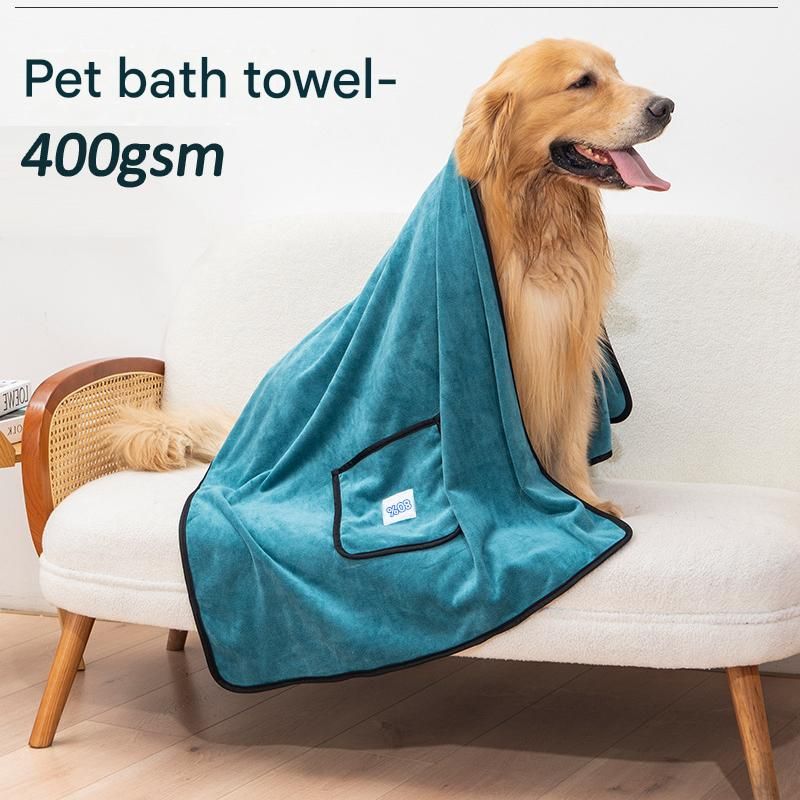 Pink 100*50cm icrofibre Pet Bath Towel with Hand Pockets - Super Absorbent Quick Dry Dog and Cat Drying Towel, Soft Grooming Blanket for Bathing, Cleaning and Everyday Pet Care