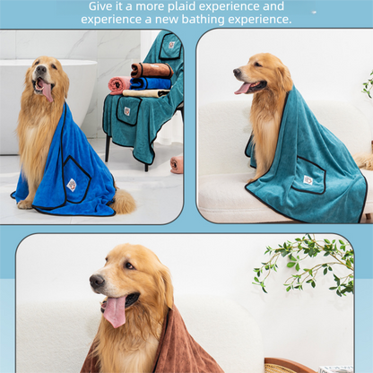 Grey 100*50cm icrofibre Pet Bath Towel with Hand Pockets - Super Absorbent Quick Dry Dog and Cat Drying Towel, Soft Grooming Blanket for Bathing, Cleaning and Everyday Pet Care