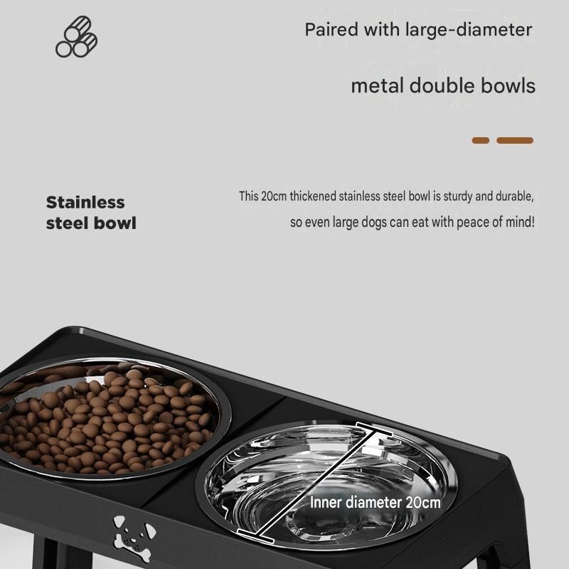 Pet Care Bundle Set – Black Adjustable Elevated Double Dog Bowl & White and Grey 2-in-1 Self-Cleaning Pet Grooming Comb, Stainless Steel Feeding Station and Deshedding Brush for Dogs & Cats