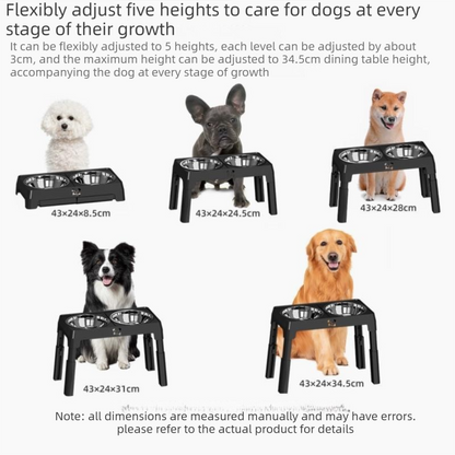 Pet Care Bundle Set – Black Adjustable Elevated Double Dog Bowl & White and Grey 2-in-1 Self-Cleaning Pet Grooming Comb, Stainless Steel Feeding Station and Deshedding Brush for Dogs & Cats