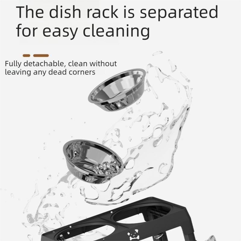 Pet Care Bundle Set – Black Adjustable Elevated Double Dog Bowl & White and Grey 2-in-1 Self-Cleaning Pet Grooming Comb, Stainless Steel Feeding Station and Deshedding Brush for Dogs & Cats