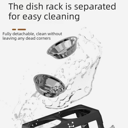 Pet Care Bundle Set – Black Adjustable Elevated Double Dog Bowl & White and Grey 2-in-1 Self-Cleaning Pet Grooming Comb, Stainless Steel Feeding Station and Deshedding Brush for Dogs & Cats