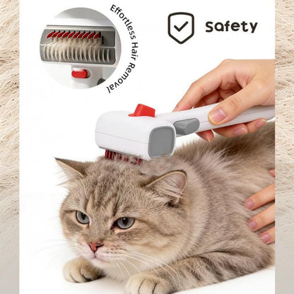 Pet Care Bundle Set – Black Adjustable Elevated Double Dog Bowl & White and Grey 2-in-1 Self-Cleaning Pet Grooming Comb, Stainless Steel Feeding Station and Deshedding Brush for Dogs & Cats