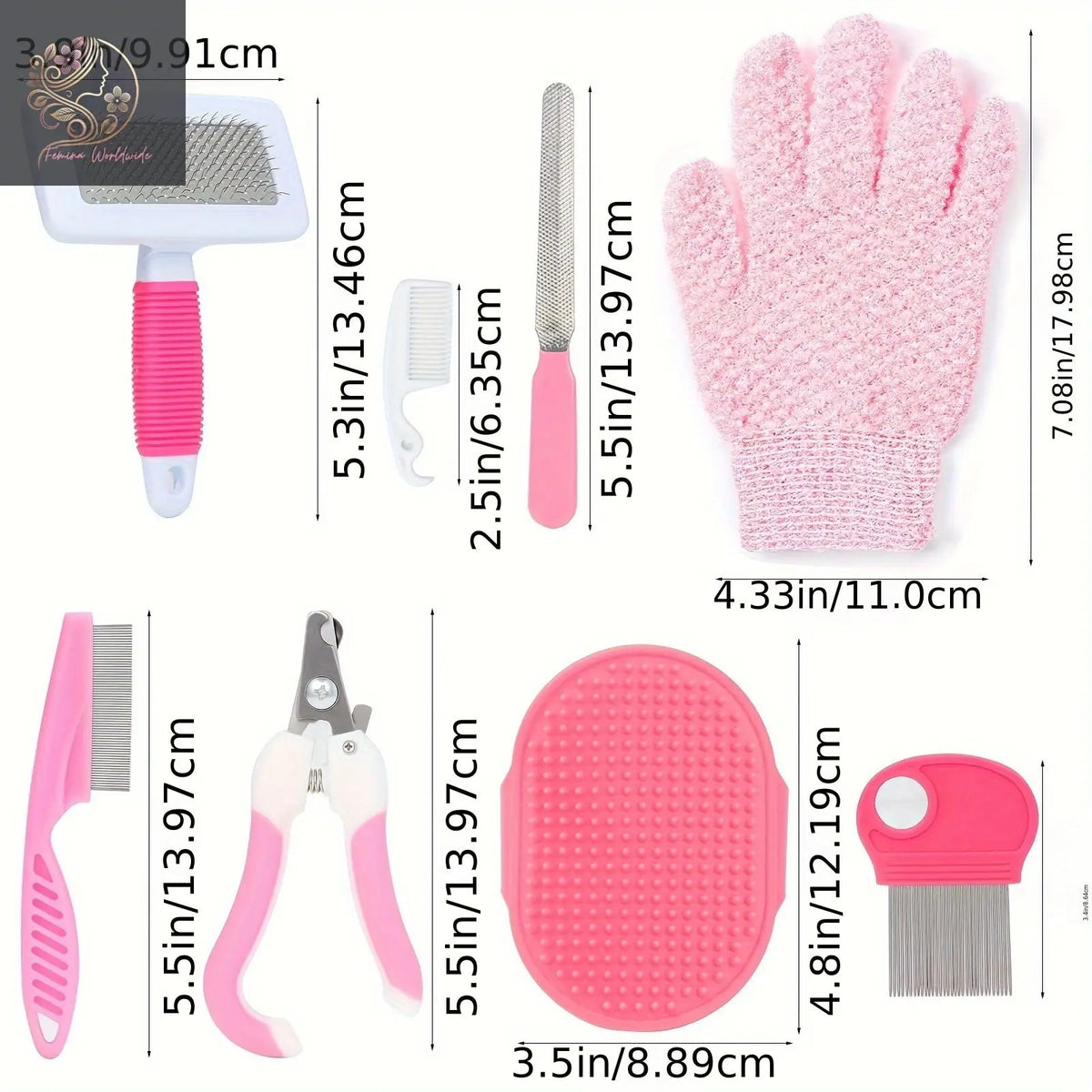 Blue 8-Piece Pet Grooming Kit - Nail Clippers, Slicker Brush, Flea Comb & Bath Glove for Dogs Cats Rabbits, Complete Home Care Pet Set
