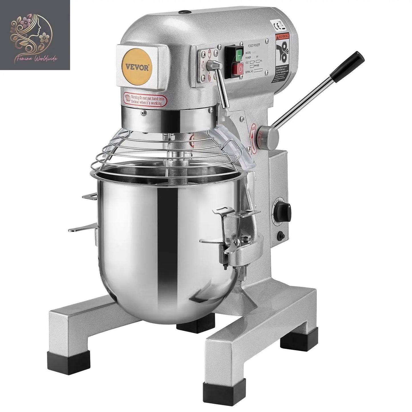 Commercial Food Mixer, 10L Commercial Stand Mixer with 3 Adjustable Speeds, 550W Dough Mixer with Stainless Steel Bowl and 3 Mixing Attachments, Ideal for Restaurant, Bakery, Pastry shop, Cafe