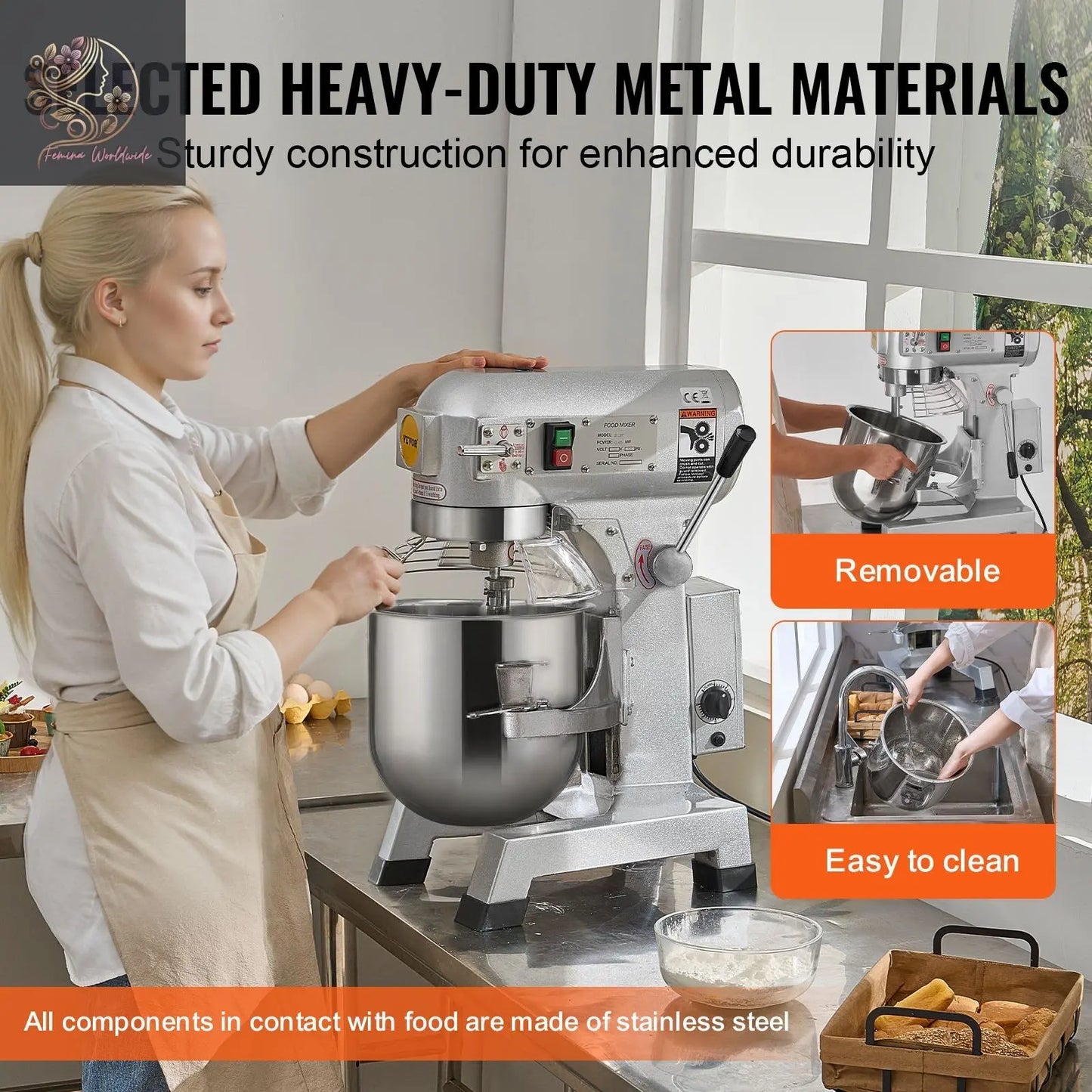 Commercial Food Mixer, 10L Commercial Stand Mixer with 3 Adjustable Speeds, 550W Dough Mixer with Stainless Steel Bowl and 3 Mixing Attachments, Ideal for Restaurant, Bakery, Pastry shop, Cafe