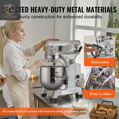 Commercial Food Mixer, 10L Commercial Stand Mixer with 3 Adjustable Speeds, 550W Dough Mixer with Stainless Steel Bowl and 3 Mixing Attachments, Ideal for Restaurant, Bakery, Pastry shop, Cafe