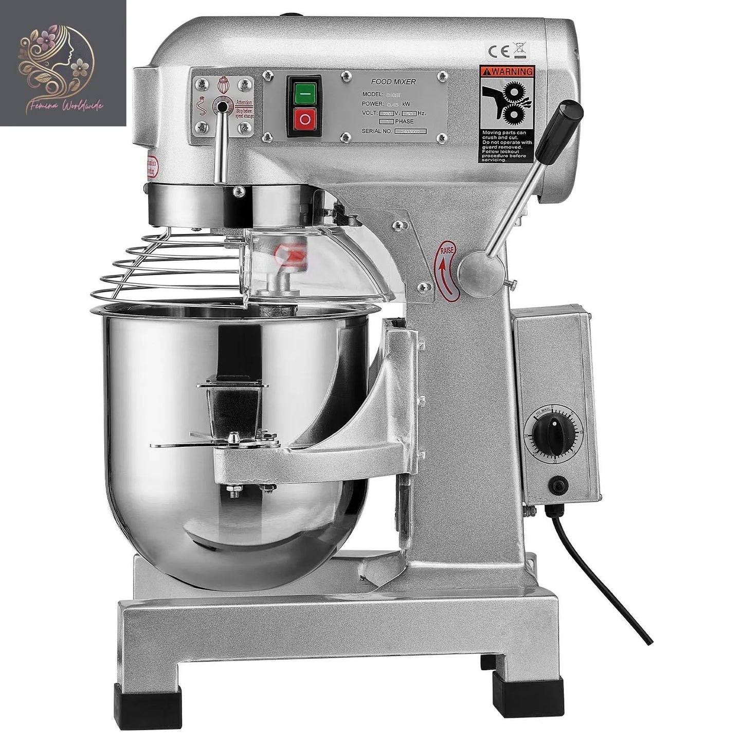 Commercial Food Mixer, 10L Commercial Stand Mixer with 3 Adjustable Speeds, 550W Dough Mixer with Stainless Steel Bowl and 3 Mixing Attachments, Ideal for Restaurant, Bakery, Pastry shop, Cafe