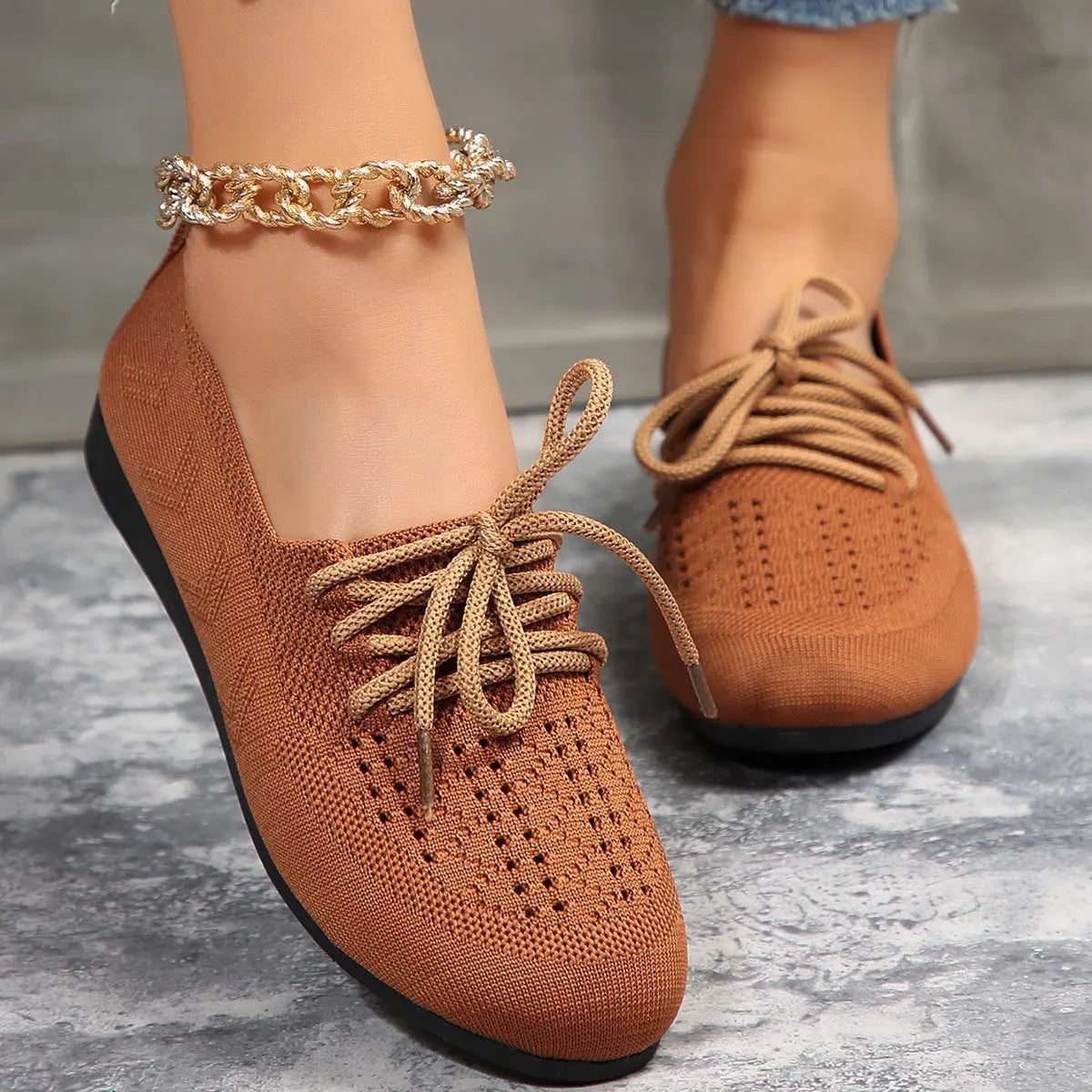 Lace-up Flats Women Fashion Breathable Lazy Mesh Shoes My Store