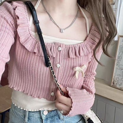Fashionable Ruffled Knit Cardigan Jacket For Women