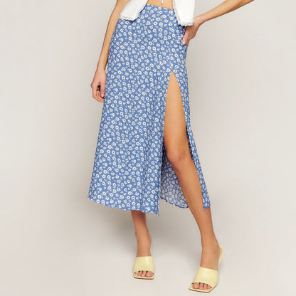 European And American Leopard Print Long Skirt High Waist Slit Hip Skirt