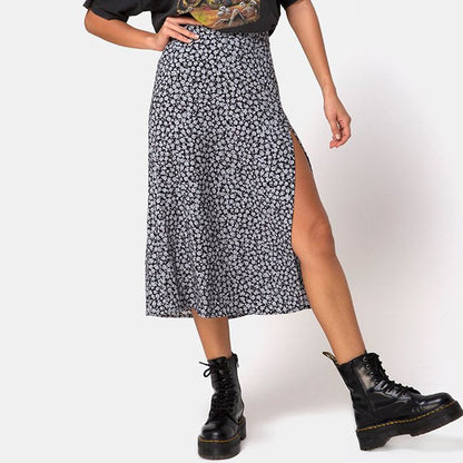 European And American Leopard Print Long Skirt High Waist Slit Hip Skirt