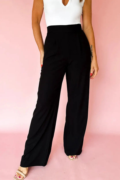 Fiery Red Pleated Detail Pull On High Elastic Waist Loose Straight Pants Dear-Lover Dropshipping