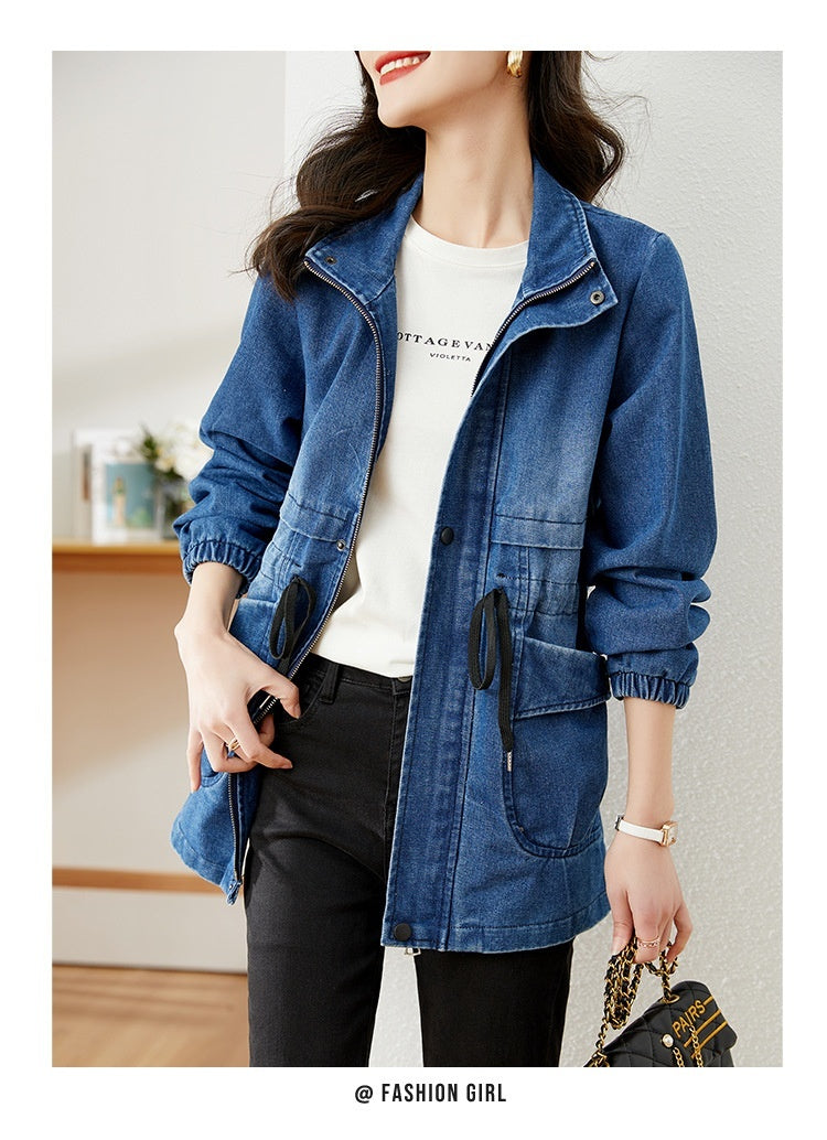 Denim Women's Coat Hooded Casual Top Mid-length