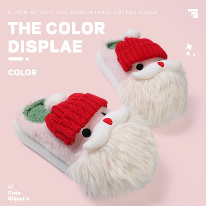 Cute Christmas Santa Claus Home Slippers Winter Warm Indoor Non-slip Floor Plush Shoes Accessories For Women