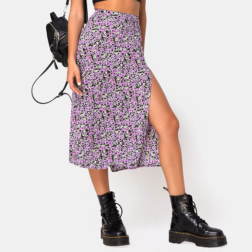 European And American Leopard Print Long Skirt High Waist Slit Hip Skirt
