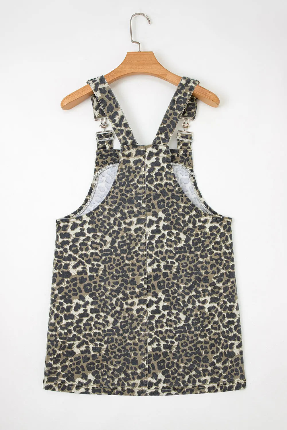 Gray Leopard Print Pocketed Loose Fit Denim Overall Dress Dear-Lover Dropshipping