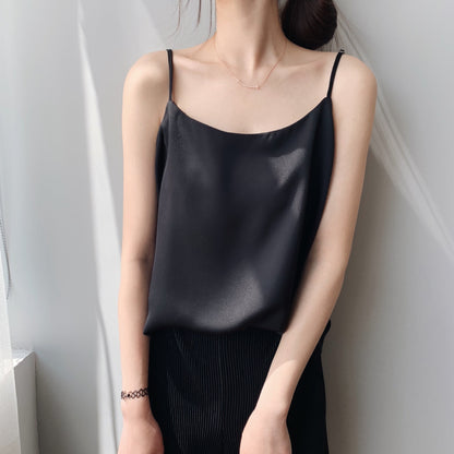 Summer New Inner Wear Single Wear Textured Satin Spaghetti Strap Small Sling Vest For Women