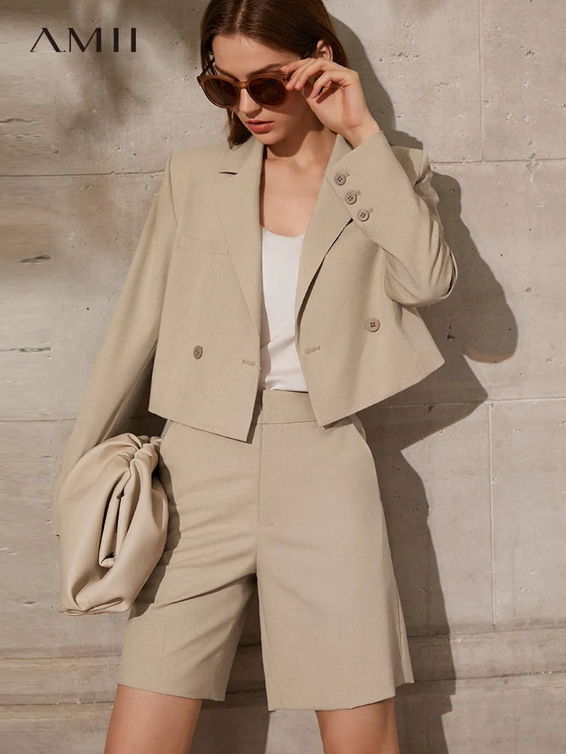 Amii Minimalism Spring New Women'S Suit Fashion Solid Lapel Suit Coat Women Loose Shorts Causal High Waist Female Pants 12130066