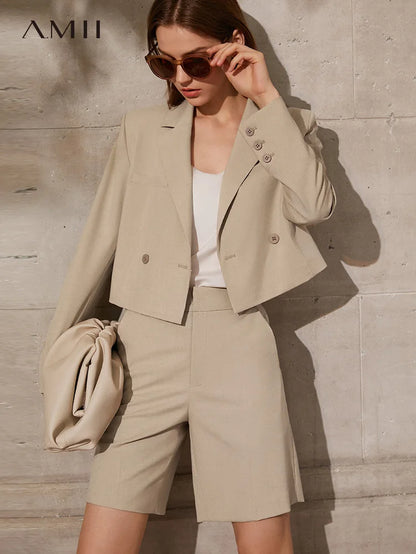 Amii Minimalism Spring New Women'S Suit Fashion Solid Lapel Suit Coat Women Loose Shorts Causal High Waist Female Pants 12130066