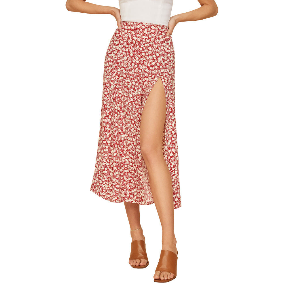 European And American Leopard Print Long Skirt High Waist Slit Hip Skirt
