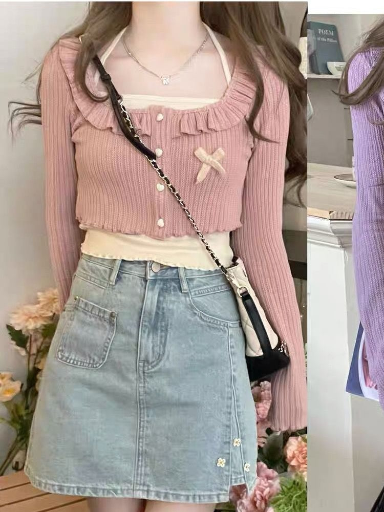 Fashionable Ruffled Knit Cardigan Jacket For Women