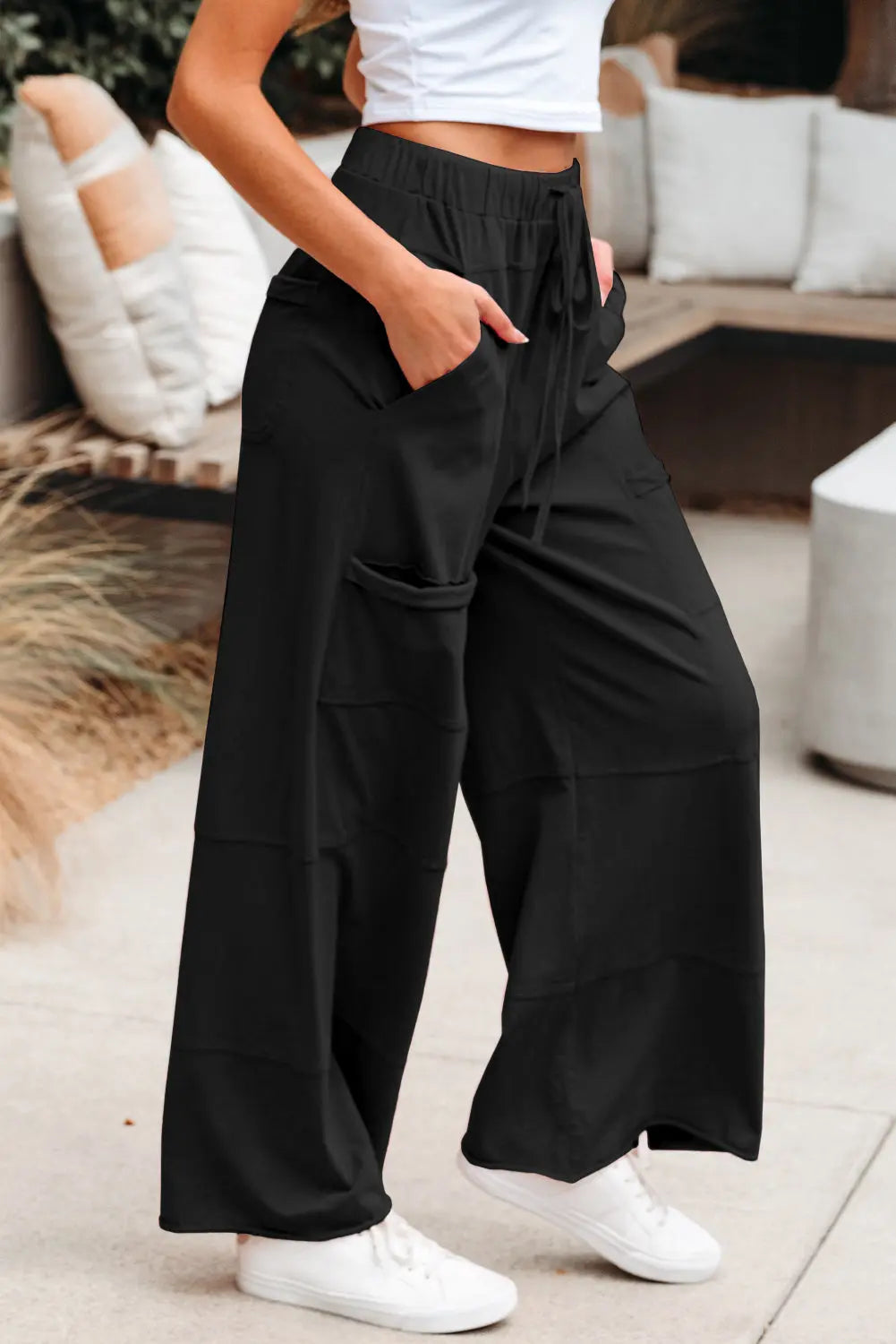 Bonbon Mineral Wash Exposed Seam Drawstring Elastic Waistband Wide Leg Cargo Pants Dear-Lover Dropshipping