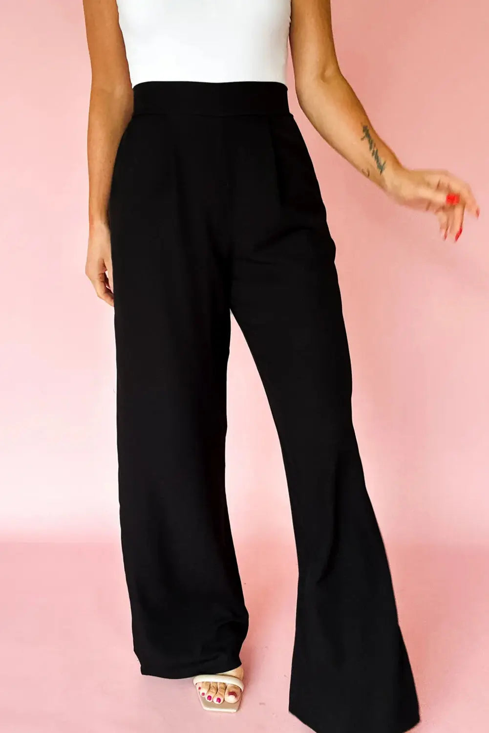 Fiery Red Pleated Detail Pull On High Elastic Waist Loose Straight Pants Dear-Lover Dropshipping