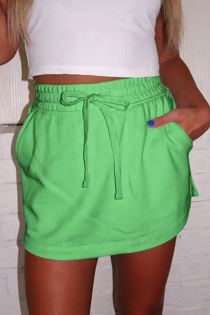 Black French Terry Drawstring Elastic Waistband Mini Skort with Pockets Dear-Lover Dropshipping