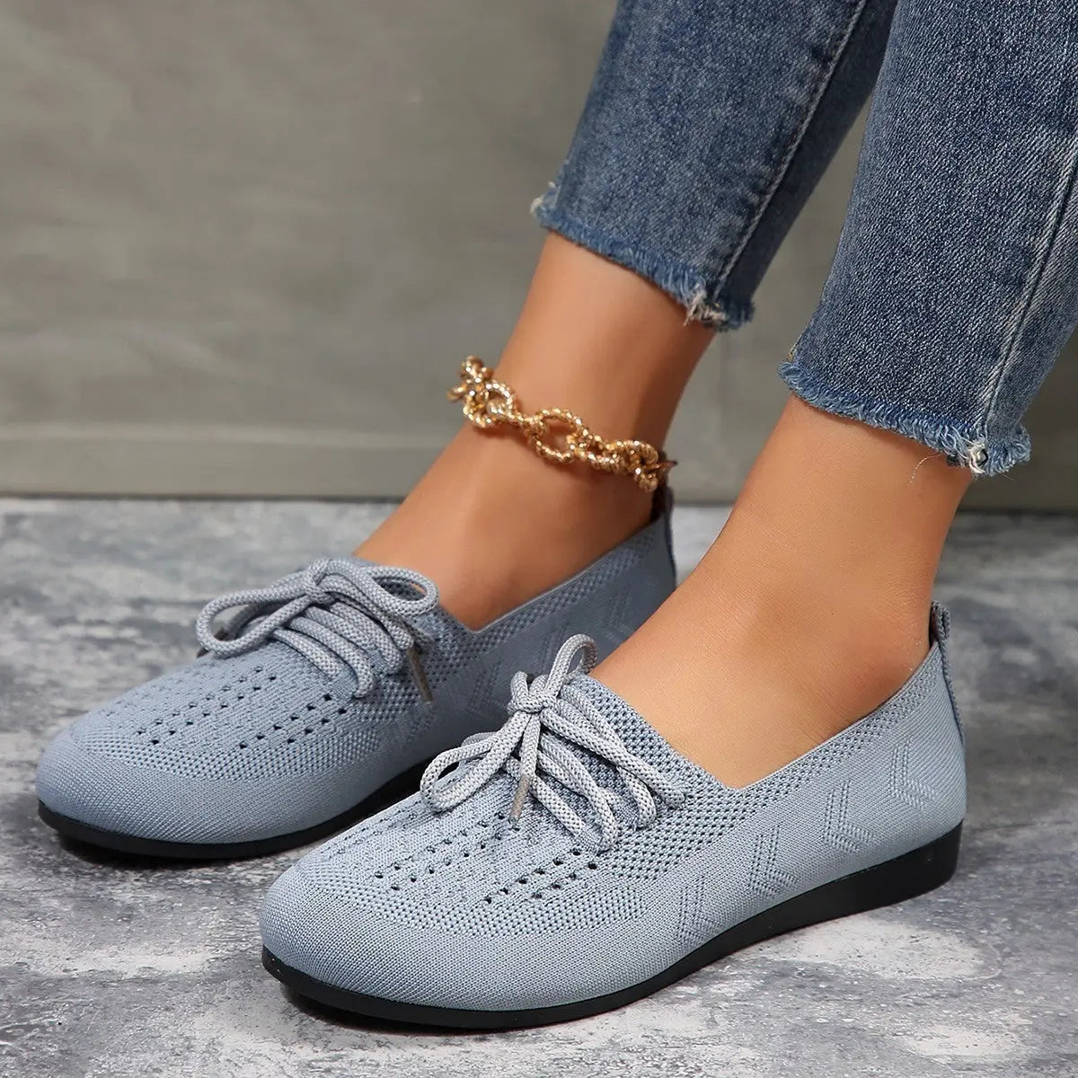 Lace-up Flats Women Fashion Breathable Lazy Mesh Shoes My Store
