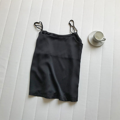 Summer New Inner Wear Single Wear Textured Satin Spaghetti Strap Small Sling Vest For Women