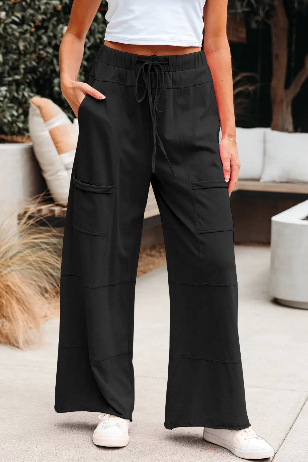 Bonbon Mineral Wash Exposed Seam Drawstring Elastic Waistband Wide Leg Cargo Pants Dear-Lover Dropshipping