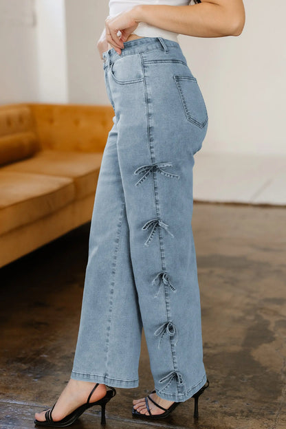 White Bow Knot Side Detail Straight Leg Loose Jeans Dear-Lover Dropshipping