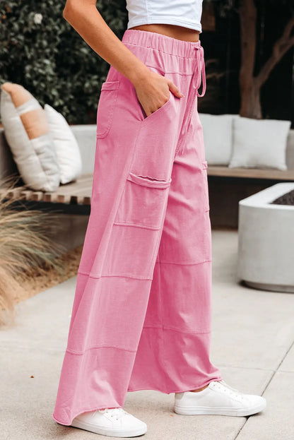 Bonbon Mineral Wash Exposed Seam Drawstring Elastic Waistband Wide Leg Cargo Pants Dear-Lover Dropshipping
