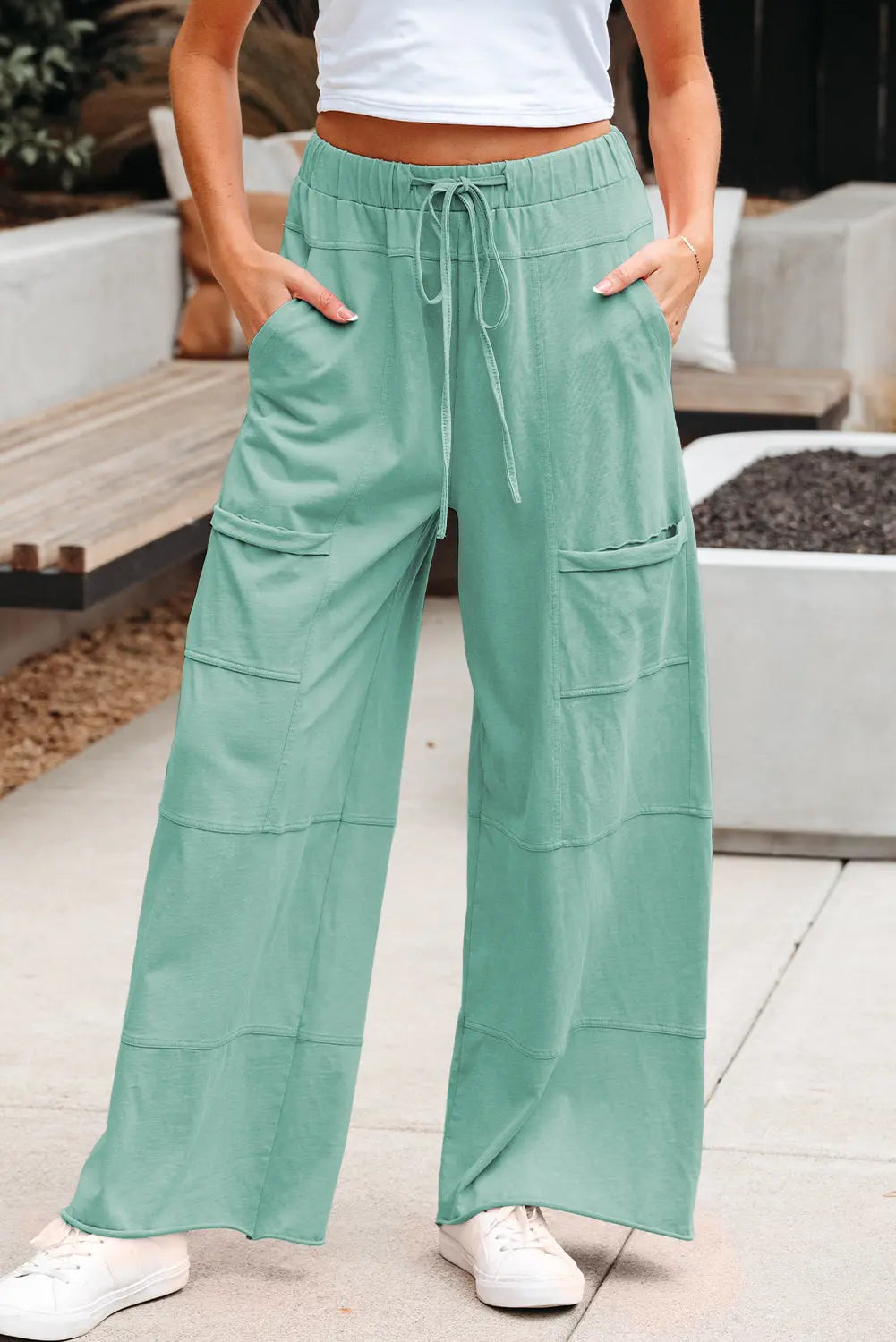 Bonbon Mineral Wash Exposed Seam Drawstring Elastic Waistband Wide Leg Cargo Pants Dear-Lover Dropshipping