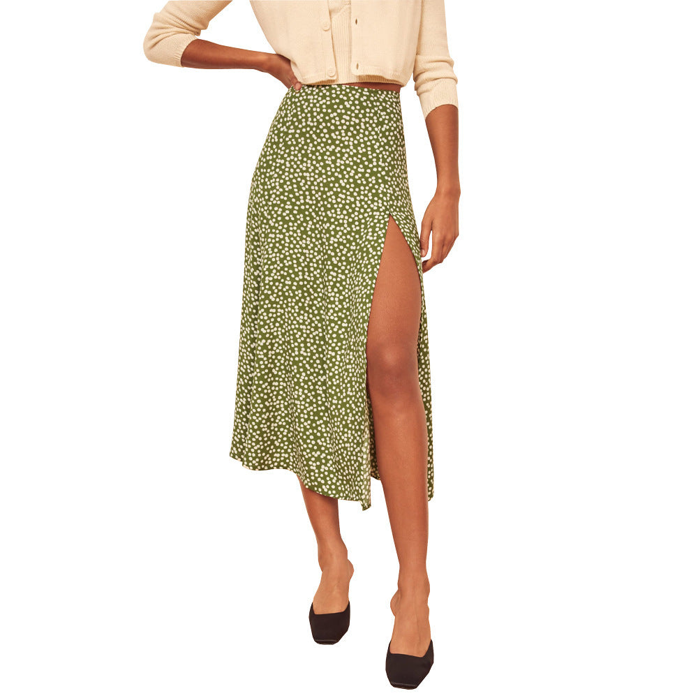 European And American Leopard Print Long Skirt High Waist Slit Hip Skirt