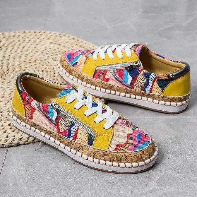 Ethnic Style Printed Flats Shoes Casual Side Zip Slip-on Shoes Loafers Women My Store