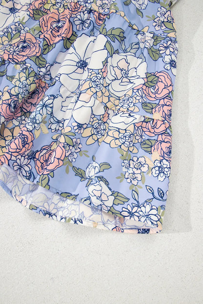 Sky Blue Floral Tiered Patchwork Spaghetti Strap Vacation Dress Dear-Lover Dropshipping