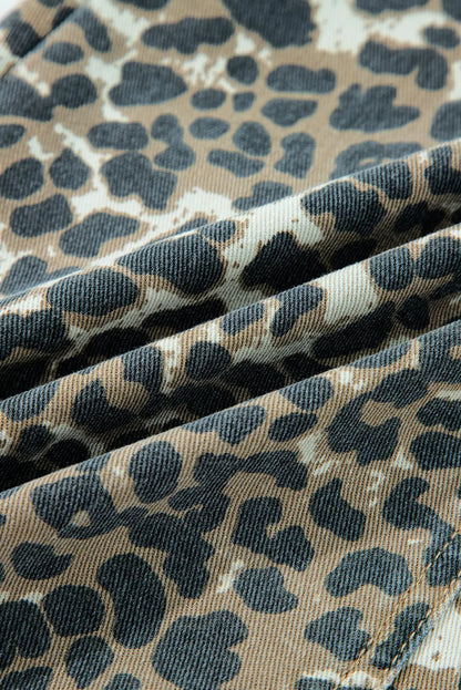 Gray Leopard Print Pocketed Loose Fit Denim Overall Dress Dear-Lover Dropshipping