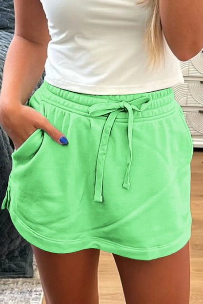 Black French Terry Drawstring Elastic Waistband Mini Skort with Pockets Dear-Lover Dropshipping