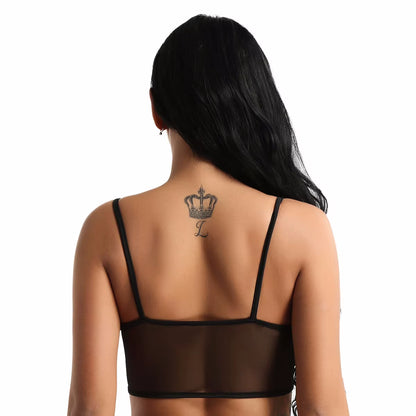 Women Sheer Mesh Mermaid Sea Shell Crop Tank Top Corset Sexy Clubwear Nightwear Spaghetti Straps Vest Crop Top Raves Party Dance